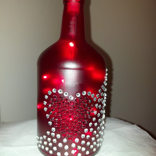 UPCYCLED GLASS BOTTLE, Beautiful Hand Sparkled Glass Bottle with Lights