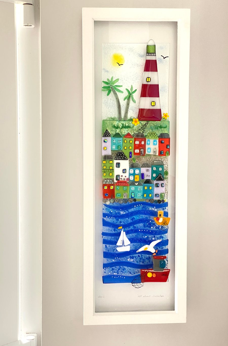 Fused glass coastal art - plymouth lighthouse 