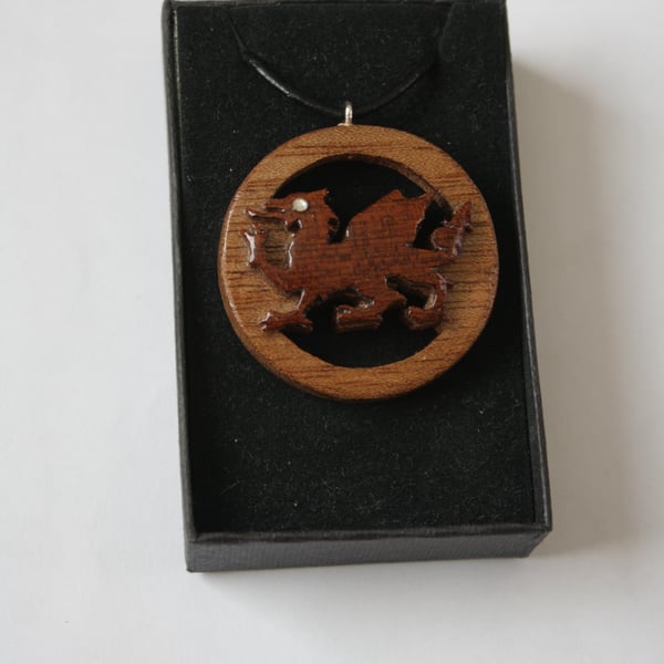 Wooden Dragon Pendant Necklace