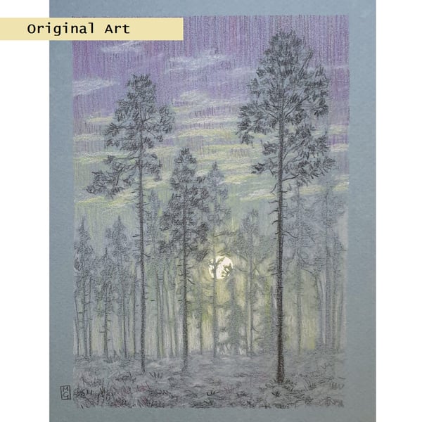 Early Morning Landscape with Trees, original artwork, landscape wall art