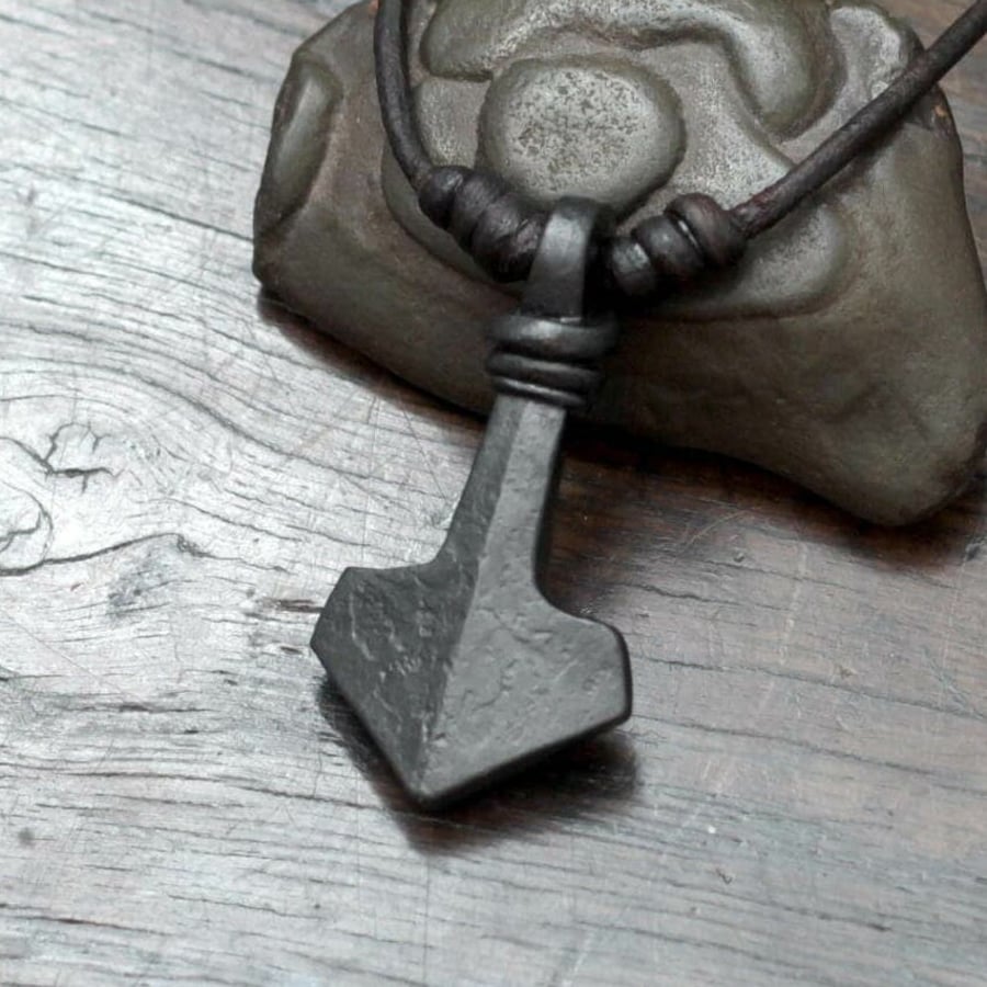 Forged Black Iron Mjolnir, Thor's Hammer pendant