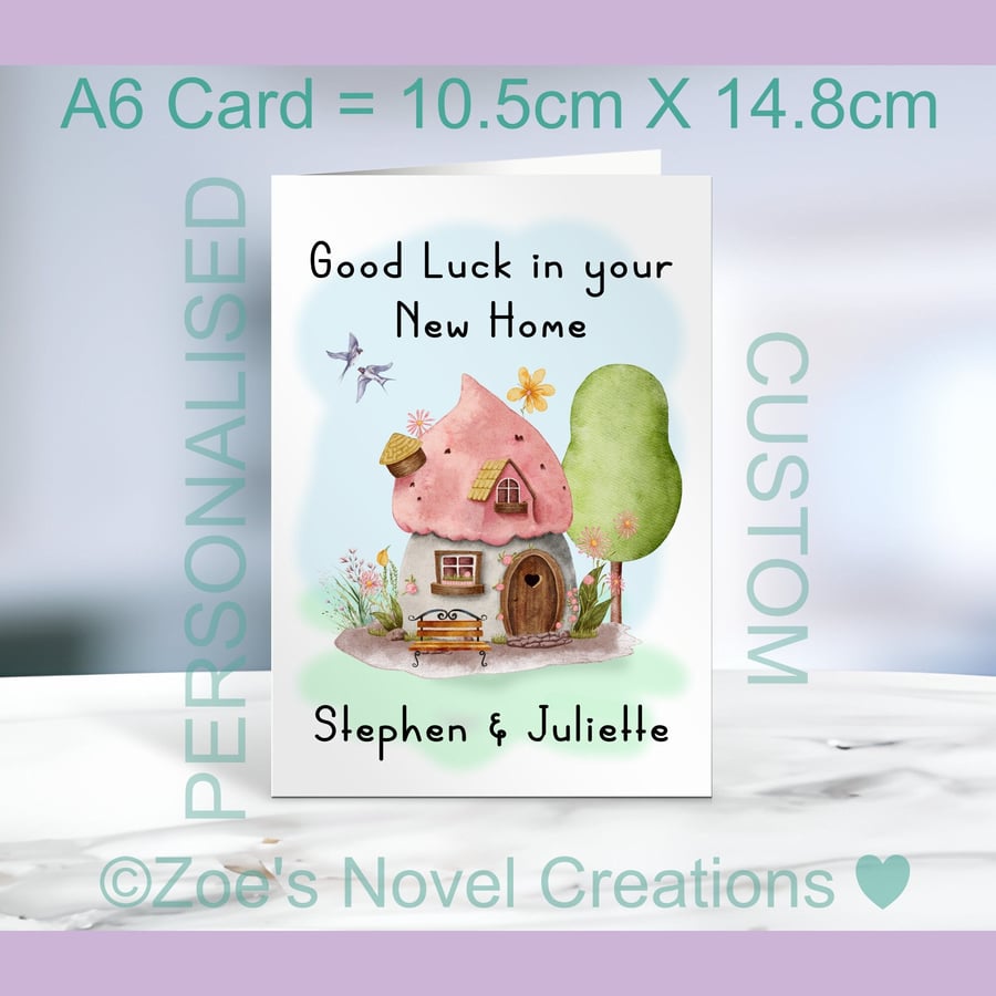 New Home 2 Greetings Card, portrait card, personalised A6 10.5cm x 14.8cm