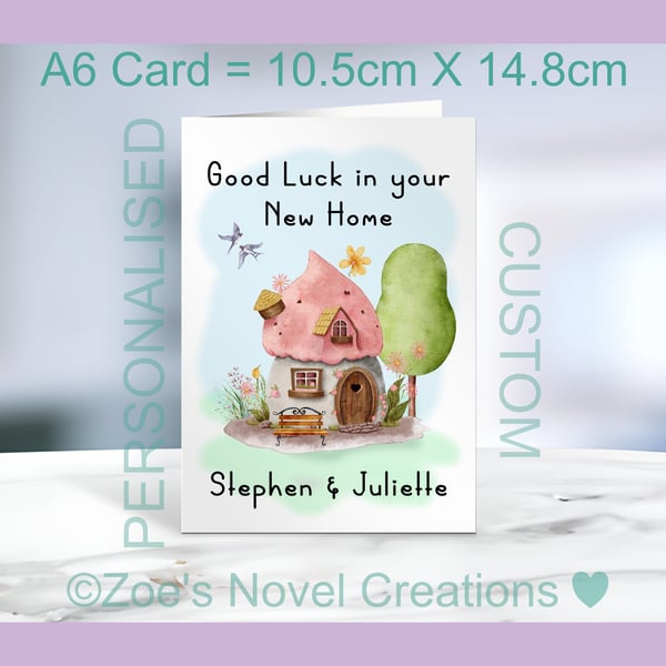 New Home 2 Greetings Card, portrait card, personalised A6 10.5cm x 14.8cm