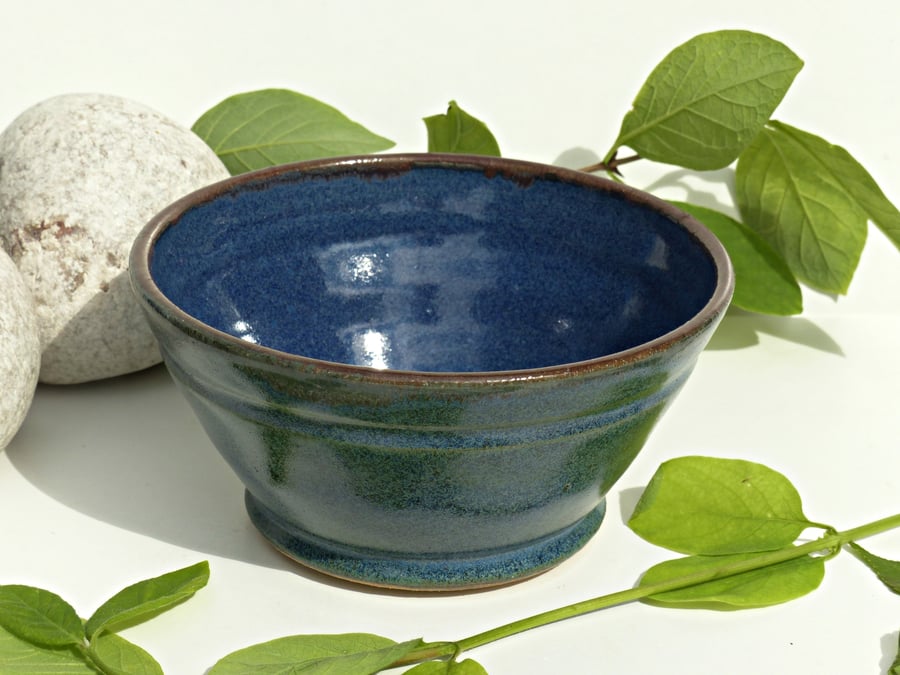 Beautiful Smooth Blue Breakfast - Soup - Salad - Snack - Bowl Stoneware Ceramic