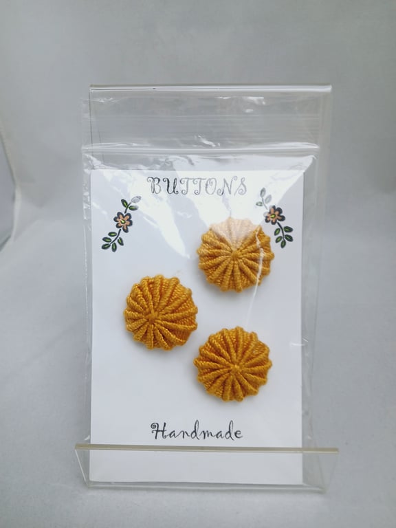 Buttons Gold 30mm Handmade Embroidered Yorkshire Style
