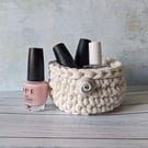 Crochet container, storage pot, bathroom decor, recycled, ceramic button