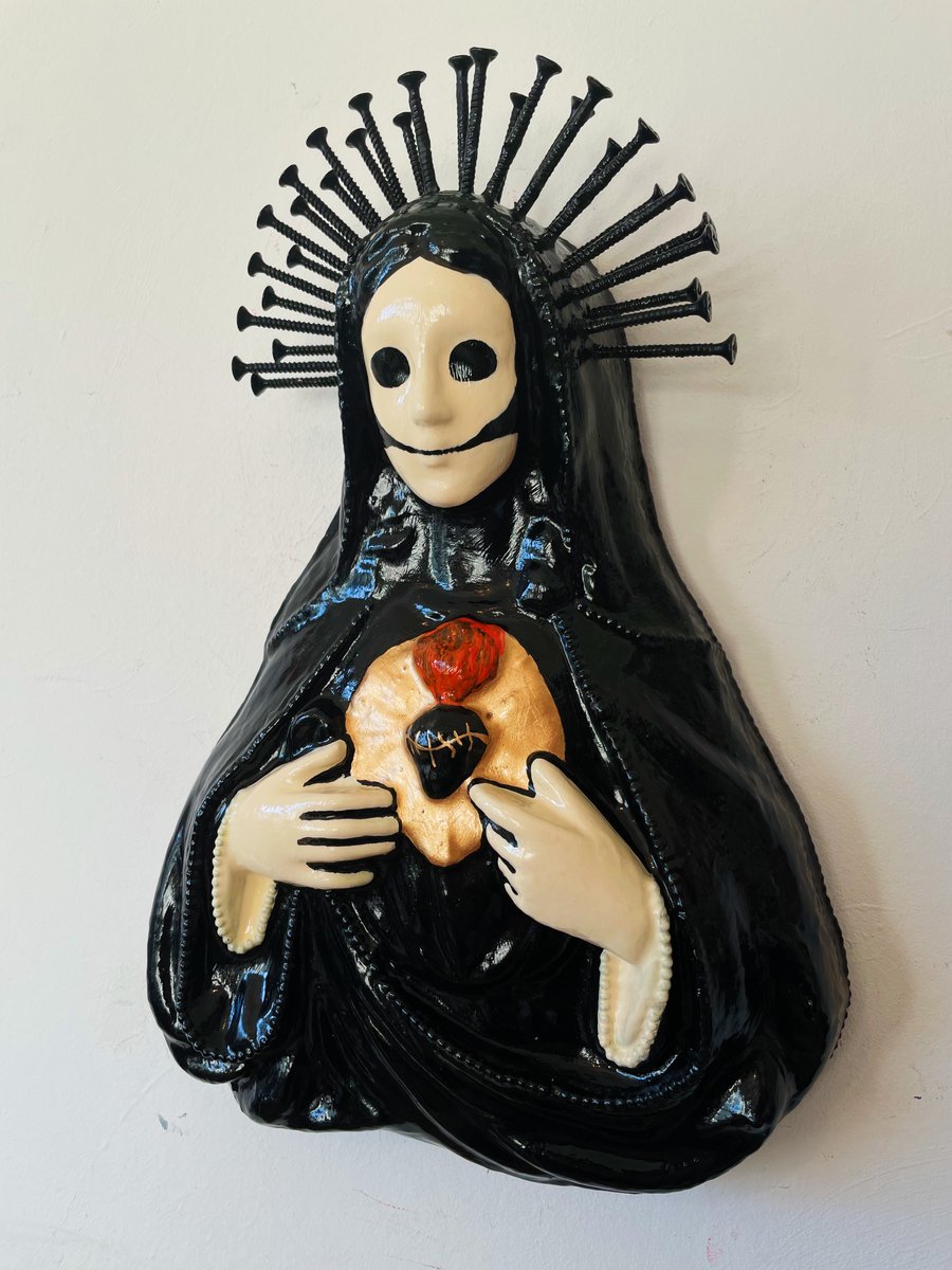 Black Gothic Virgin Mary Wall Hanging Bust Sculpture