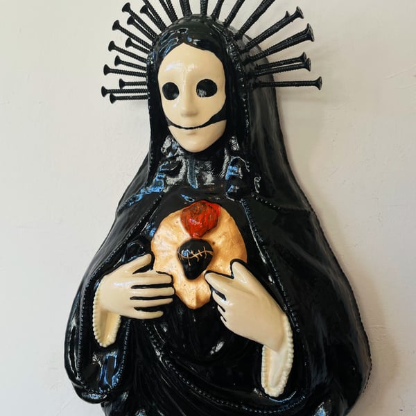 Black Gothic Virgin Mary Wall Hanging Bust Sculpture