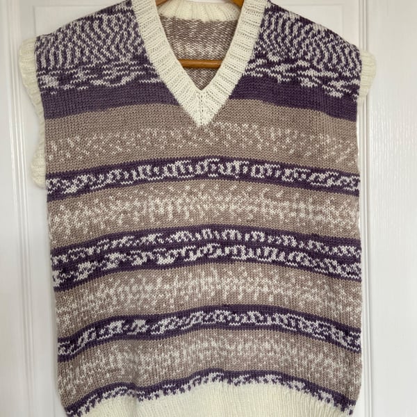 Hand Knit - Tank Top - Purple and Cream