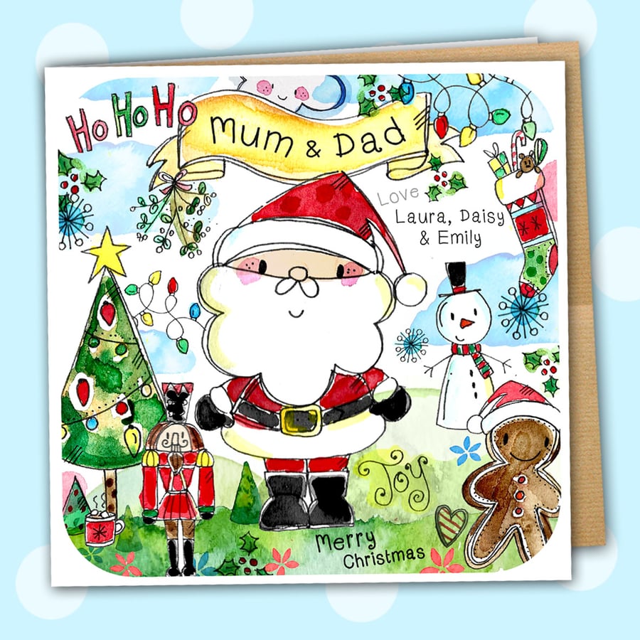 Santa Collage Christmas personalised white square 6" linen card
