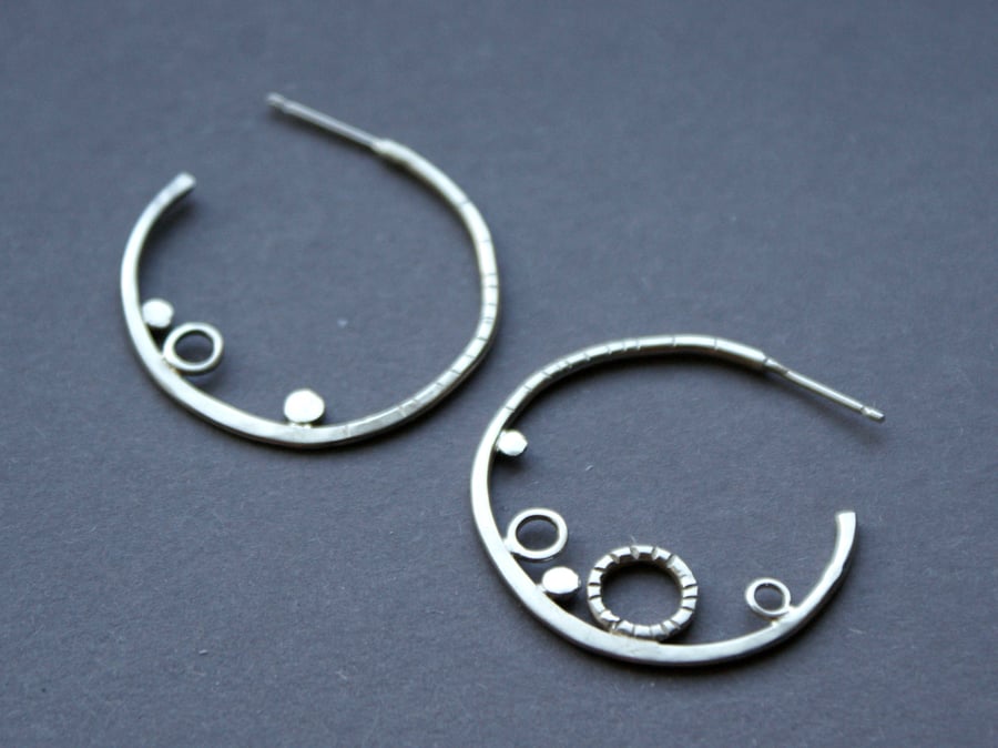 Coastal silver mismatched hoop earrings