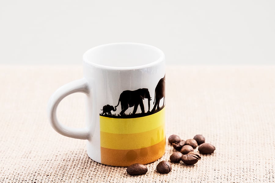 Elephant Family Espresso Coffee Mug with African Wild Animals Wildlife.