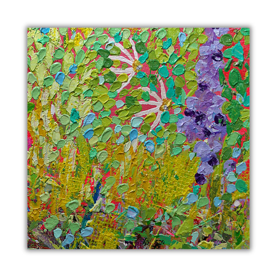 Wildflower acrylic painting - impasto - letterbox gift - mounted - semi abstract