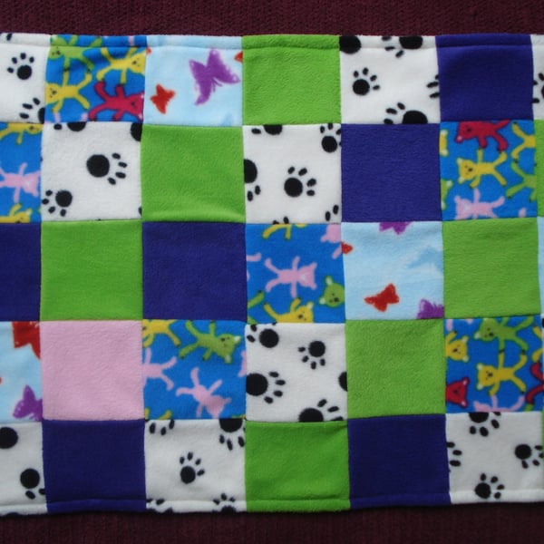 Fleece Double Sided Quilt Blanket Made From Various Squares Including Teddies an