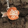 Copper and Silver Bobble Flower Pendant, Silver Necklace, Flower Stamen.