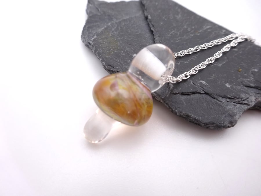 lampwork glass toadstool pendant necklace