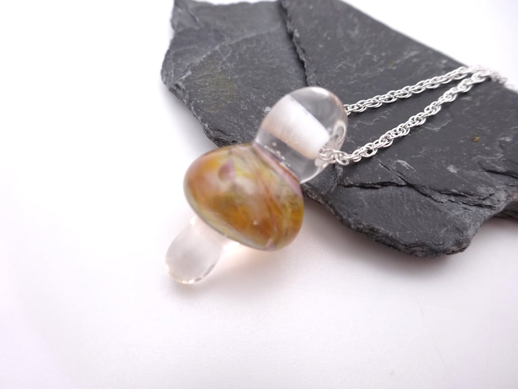 lampwork glass toadstool pendant necklace