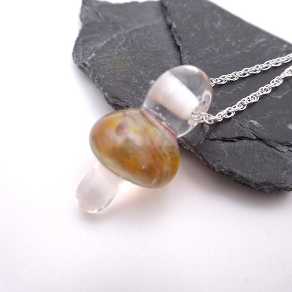 lampwork glass toadstool pendant necklace