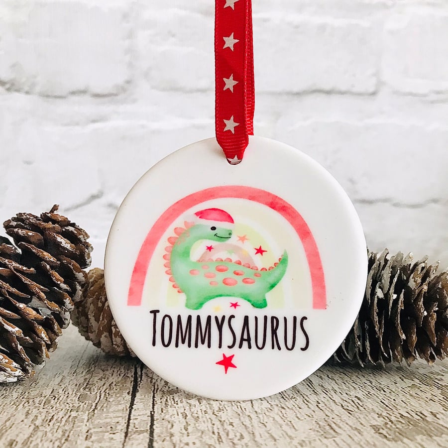 Personalised dinosaur christmas bauble, babys first christmas bauble, dinosaur 