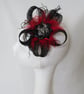 Black and Scarlet Red Spider Clip - Sinamay Loop Feather Gothic Spooky