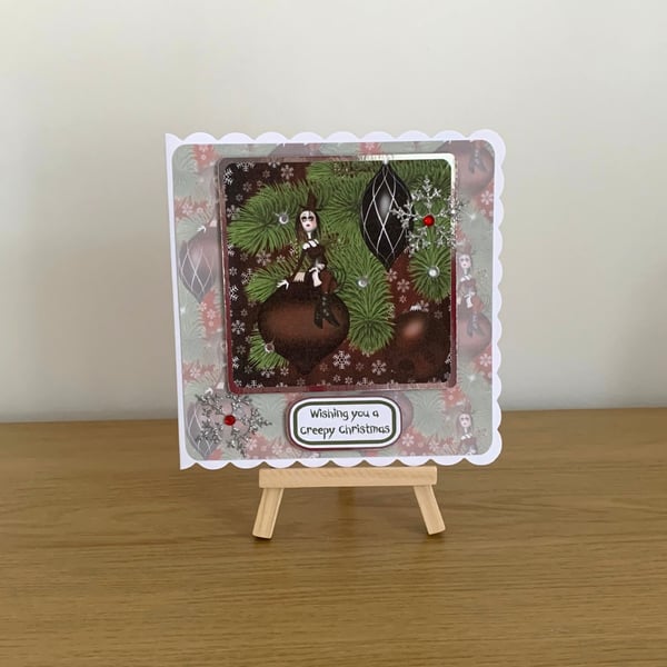 Gothic Creepy  Christmas Card. Baubles & Tree. Design 2