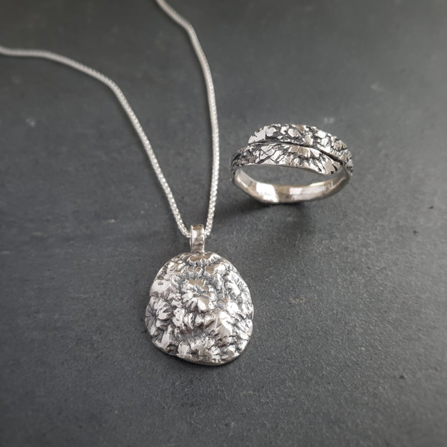 Sale Coral necklace and coral wrap ring set in sterling silver