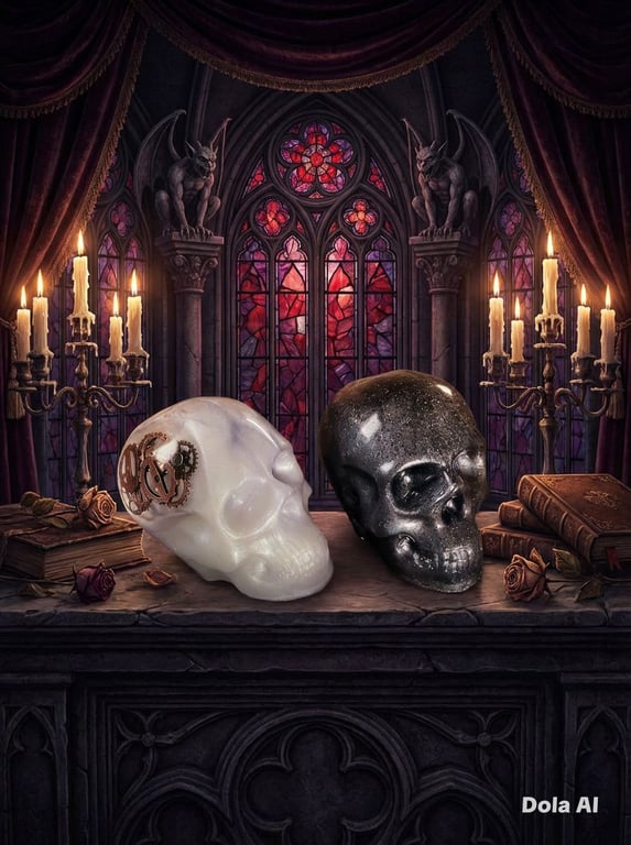 Set of Two Epoxy Resin Decorative Skulls