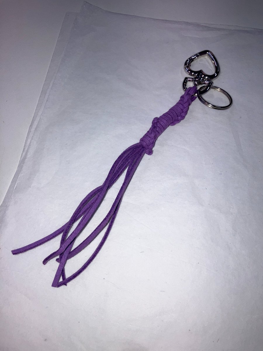 Purple Suede Keyring Bag Charm with Silver Coloured Heart Shaped Carabiner
