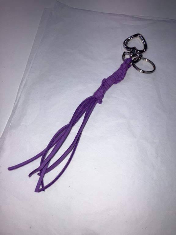 Purple Suede Keyring Bag Charm with Silver Coloured Heart Shaped Carabiner