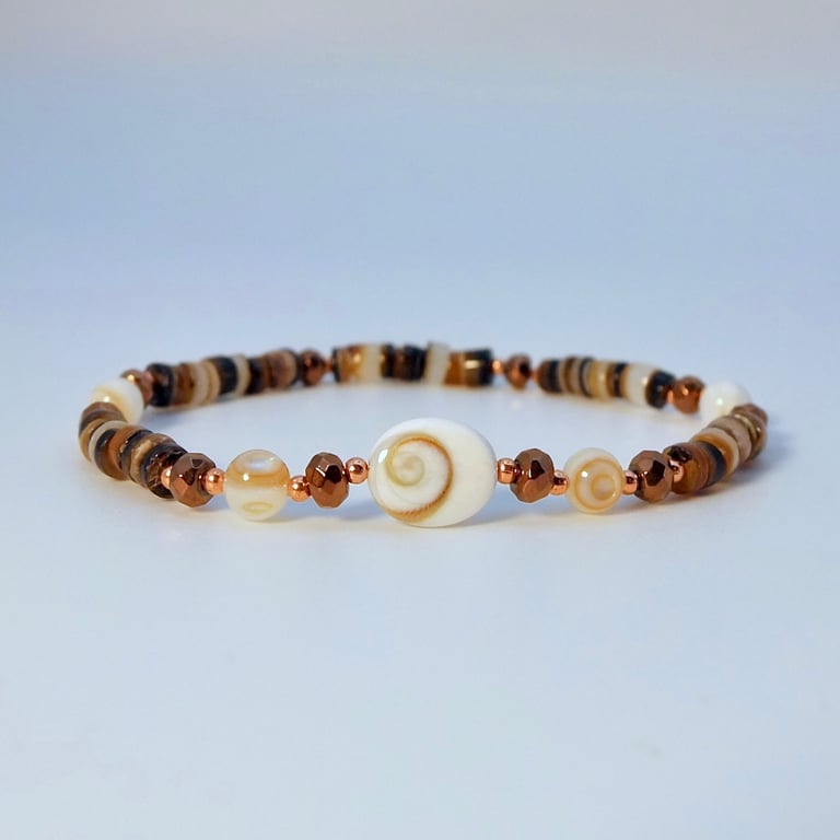  Shell Bracelet With Shiva Eye Shell Focal, Birthday, Anniversary, Gift For Her