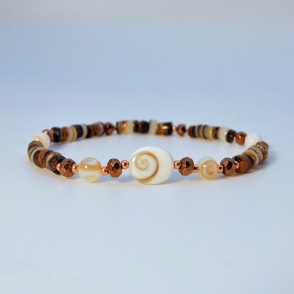  Shell Bracelet With Shiva Eye Shell Focal, Birthday, Anniversary, Gift For Her