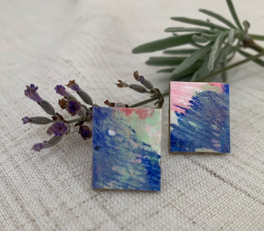 Blue Wind, Stainless Steel Post Earrings.