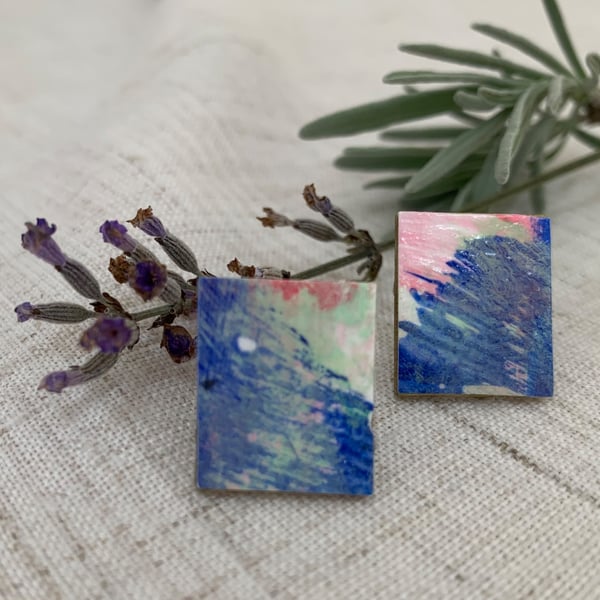 Blue Wind, Stainless Steel Post Earrings.