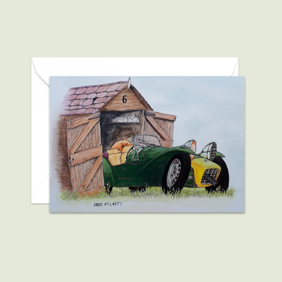 Shed Finds Greeting Car: Hand Drawn Nostalgic Illustration (302)
