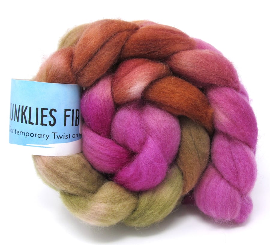 Rose Garden Hand Dyed Bluefaced Leicester Wool Combed Top 100g RG03