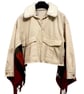 Upcycled Cream Corduroy & Red Plaid Winter Cape Kimono with Faux Fur Collar