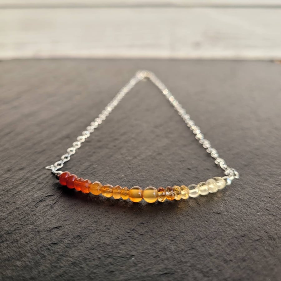 Citrine and Carnelian Ombre Necklace on Sterling Silver Chain
