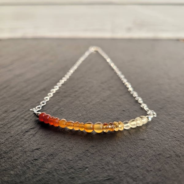 Citrine and Carnelian Ombre Necklace on Sterling Silver Chain