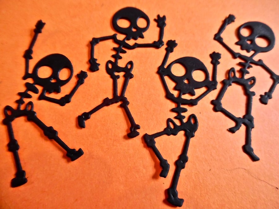 12 x small Black Skeleton Die Cuts. Silhouettes Hallowe'en Cut-Outs  card topper