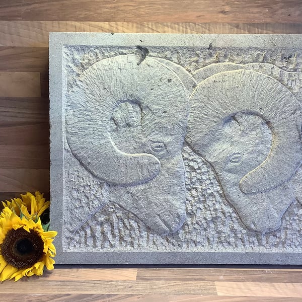 Two Rams Stone Carving - Sheep Farming Countryside gift