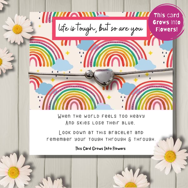 Silver Heart Charm Bracelet With Plantable Card, Life Is Tough Gift