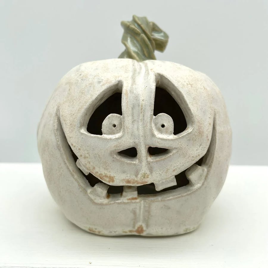 Carved Ceramic Pumpkin Halloween Decoration Tealight Lantern - Walter