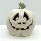 Carved Ceramic Pumpkin Halloween Decoration Tealight Lantern - Walter