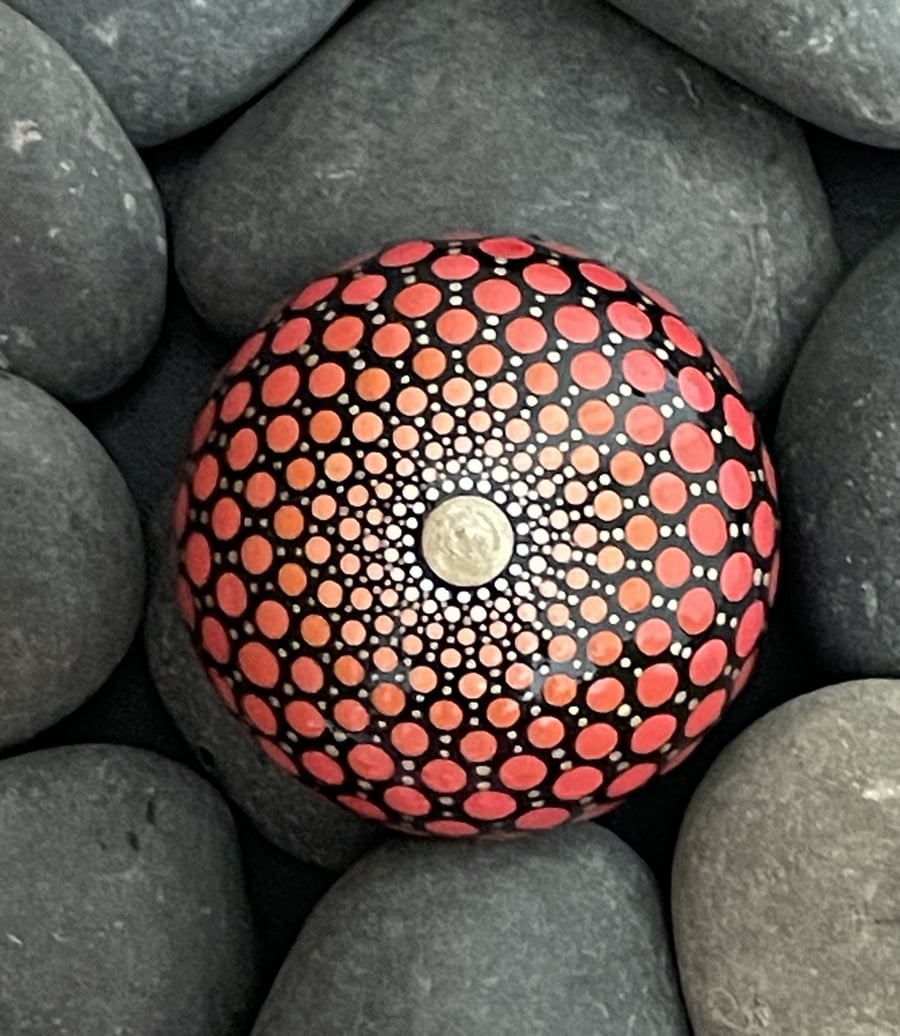 Red Mandala Painted Rock Art Stone Acrylic Art Painting Hand Painted Unique P1
