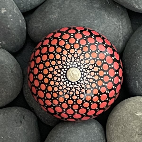 Red Mandala Painted Rock Art Stone Acrylic Art Painting Hand Painted Unique P1