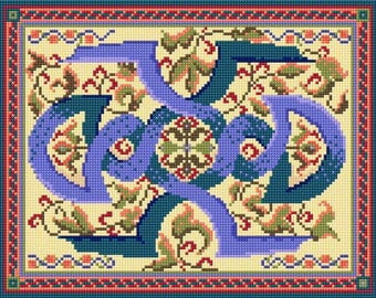 Blue Knot work Tapestry Kit, Historical, Traditional, Needlepoint, Counted