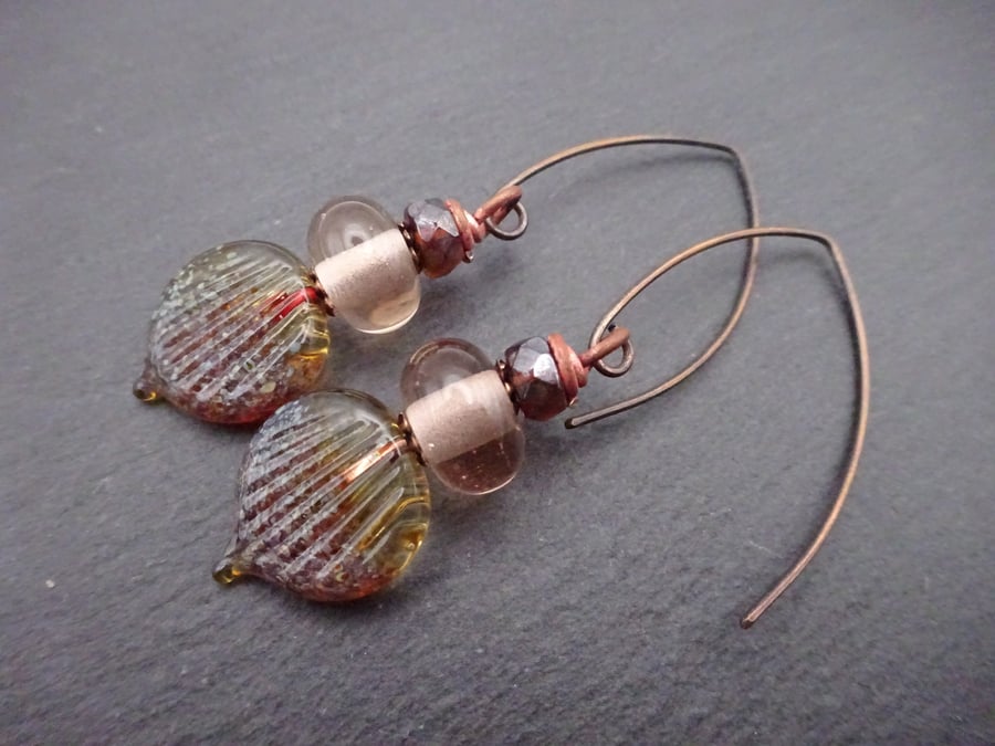 lampwork glass dusky pink earrings