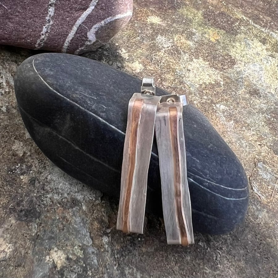 Silver and Gold  rectangular stud hoops 