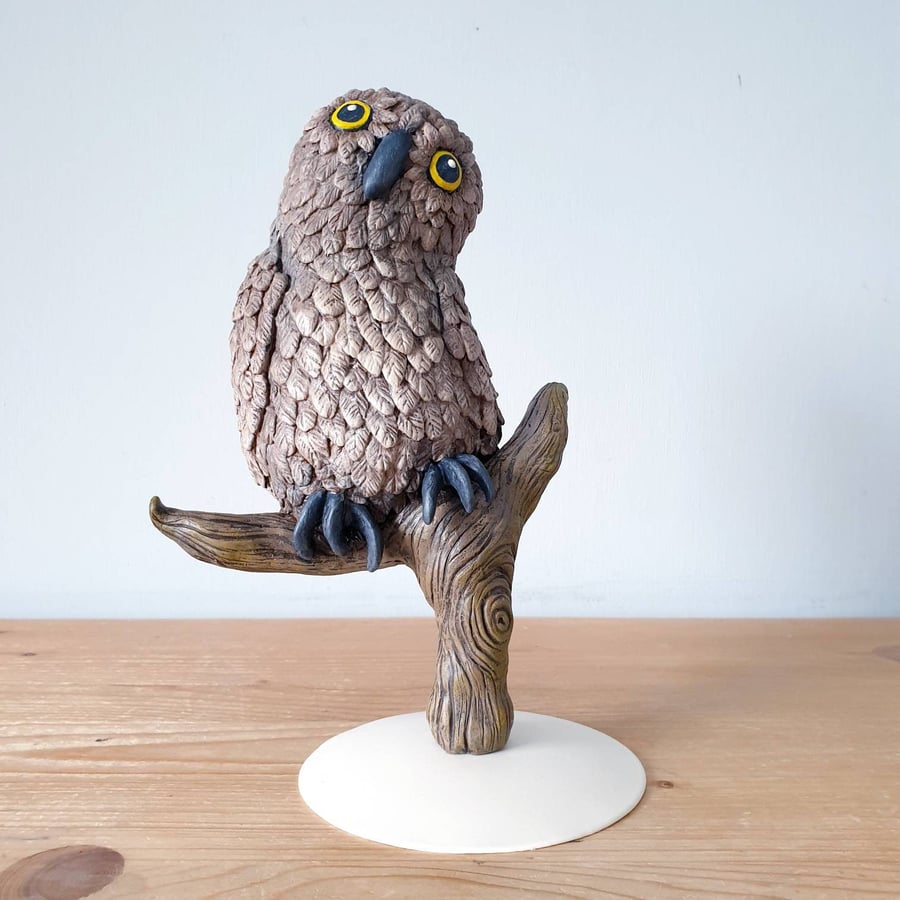 OWL - polymer clay bird sculpture.