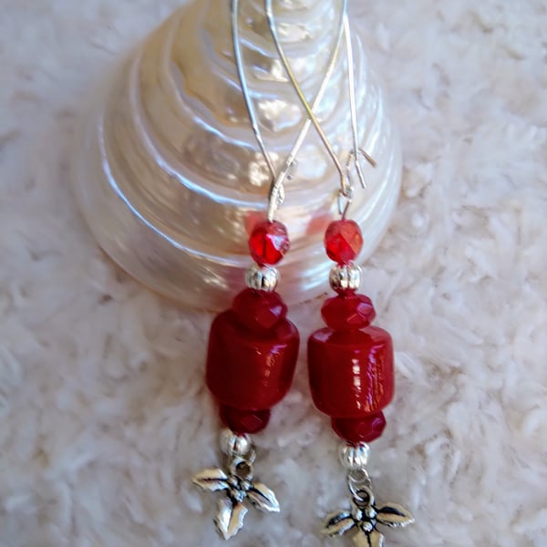 Real faceted rubies with red Lampwork glass & Tibetan silver accents EARRINGS